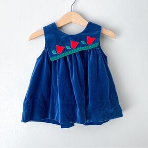 Vintage Tulip Blue Velvet Collared 100% Cotton Dress 18-24 Months